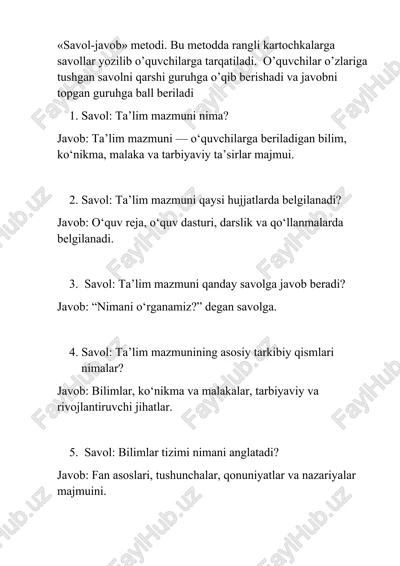 pedogogika savol javoblar — DOCX