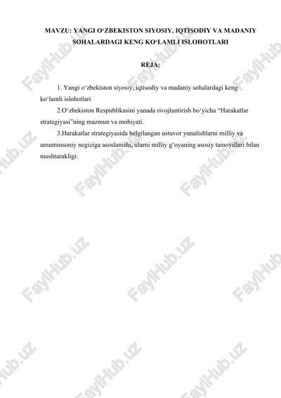”yangi o‘zbekiston siyosiy, iqtisodiy va madaniy sohalardagi keng ko‘lamli islohotlari” — DOCX