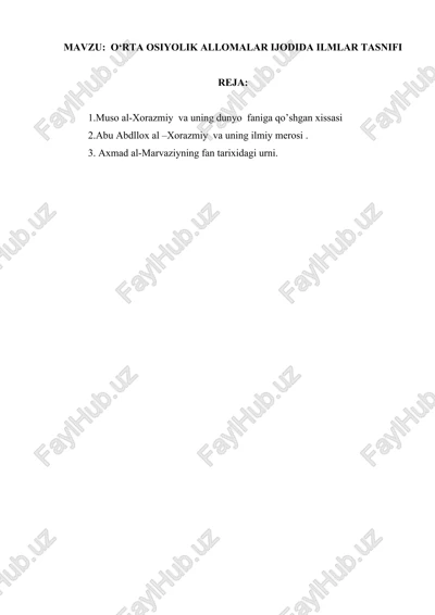 oʻrta osiyolik allomalar ijodida ilmlar tasnifi — DOCX