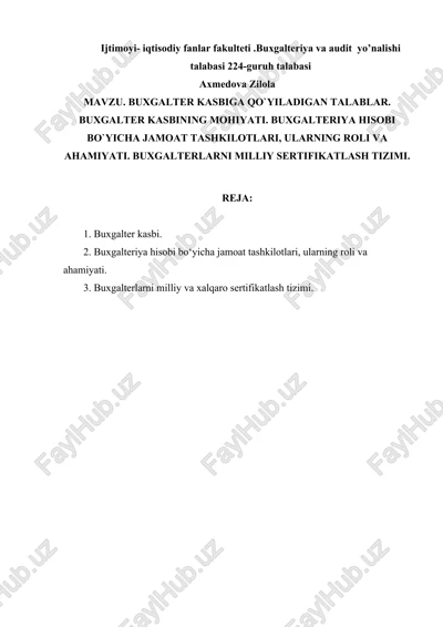 buxgalteriya va audit yo’nalishi talabasi — DOCX