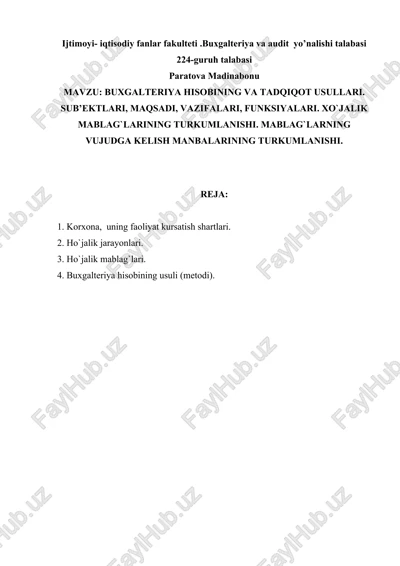 buxgalteriya hisobining va tadqiqot usullari — DOCX