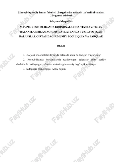 respublikamiz korxonalarida tuzilayotgan balanslarida — DOCX