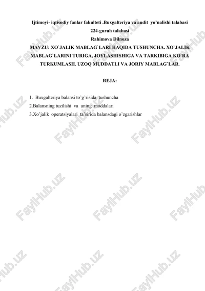 xo`jalik mablag`lari haqida tushuncha — DOC
