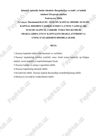 xususiy kapital hisobi — DOCX