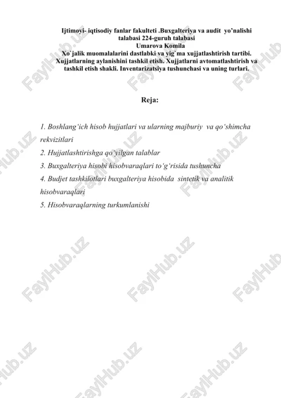 buxgalteriya va audit yo’nalishi talabasi — DOCX