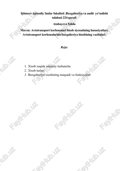 avtotransport korhonalari hisob siyosati — DOCX