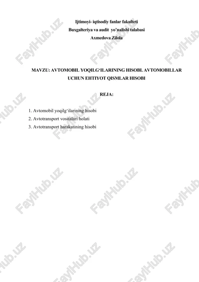 avtomobil yoqilg‘ilarining hisobi — DOCX