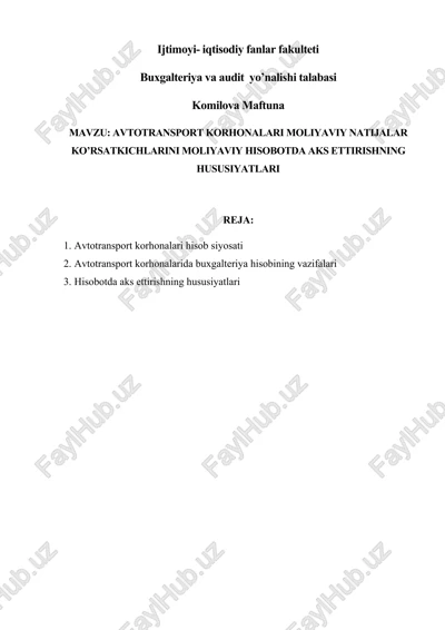 avtotransport korhonalari moliyaviy natijalar ko’rsatkichlarini moliyaviy hisobotda aks ettirishning hususiyatlari — DOCX