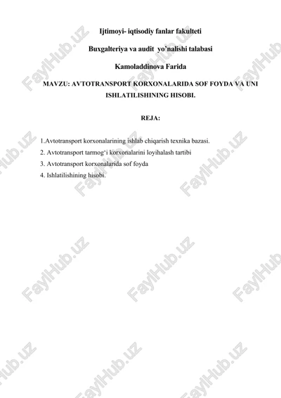 avtotransport korxonalarida sof foyda va uni ishlatilishining hisobi — DOCX