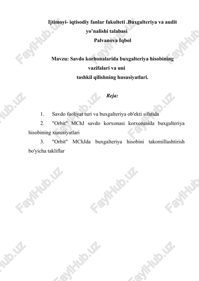 savdo korhonalarida buxgalteriya hisobining vazifalari va uni — DOCX