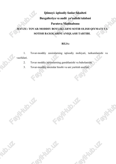 mavzu: tovar-moddiy boyliklarni sotib olish qiymati va sotish baxolarini aniqlash tartibi — DOCX