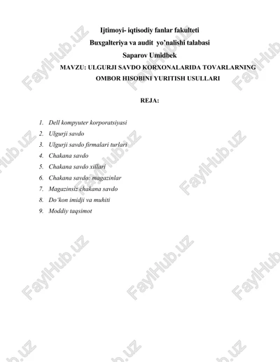 ulgurji savdo korxonalarida tovarlarning ombor hisobini yuritish usullari — DOCX