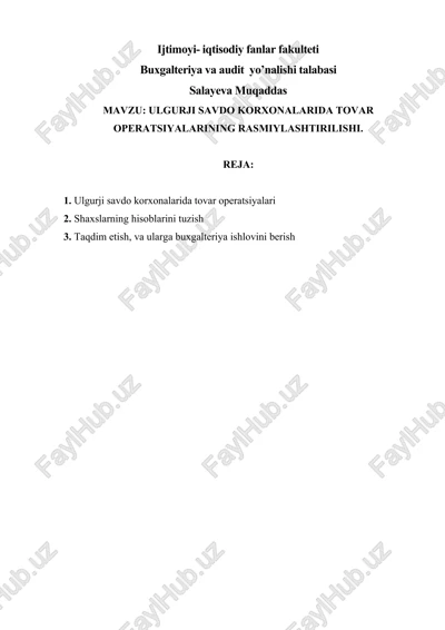 ulgurji savdo korxonalarida tovar operatsiyalarining rasmiylashtirilishi — DOCX