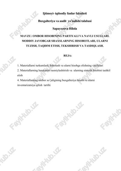ombor hisobining partiyali va navli usullari — DOCX