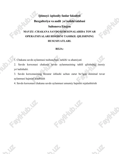 chakana savdo korxonalarida tovar operatsiyalari hisobini tashkil qilishning hususiyatlari — DOCX