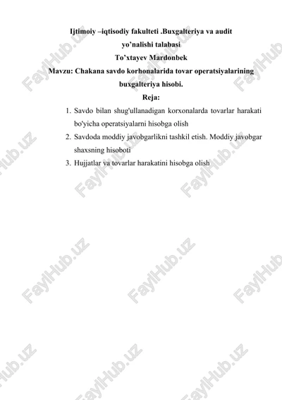 chakana savdo korhonalarida tovar operatsiyalarining buxgalteriya hisobi — DOCX
