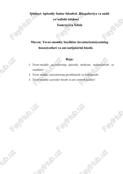 tovar-moddiy boyliklar inventarizatsiyasi — DOCX