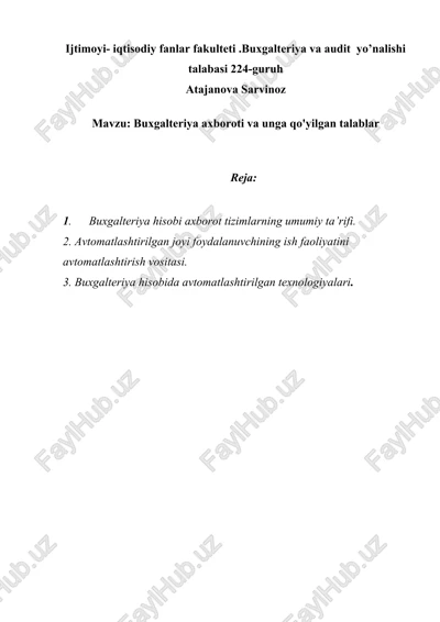 buxgalteriya axboroti va unga qo'yilgan talablar — DOC
