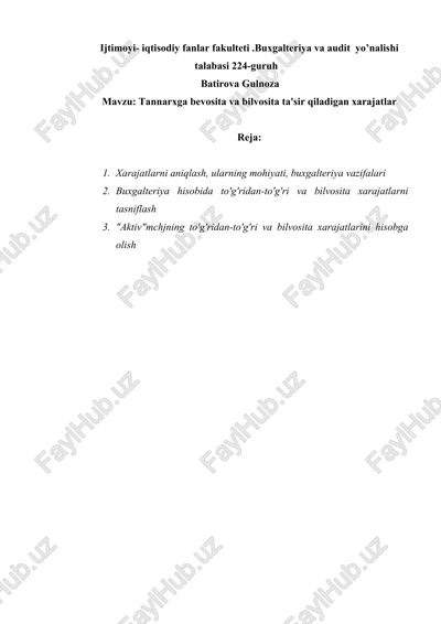 tannarxga bevosita va bilvosita ta'sir qiladigan xarajatlar — DOCX