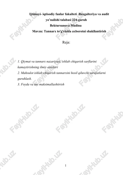 tannarx to'g'risida axborotni shakllantirish — DOCX