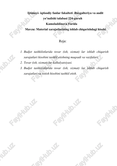 material xarajatlarining ishlab chiqarishdagi hisobi — DOC