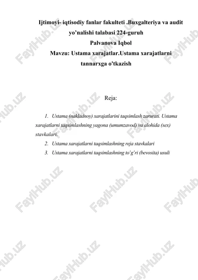 ustama xarajatlarni tannarxga o'tkazish — DOC
