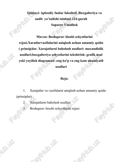 boshqaruv hisobi schotlari rejasi — DOCX