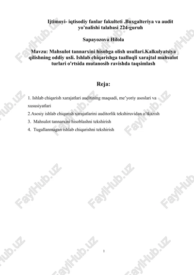 mahsulot tannarxini hisobga olish usullari — DOCX