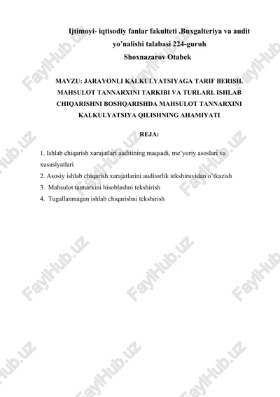 jarayonli kalkulyatsiyaga tarif berish — DOCX