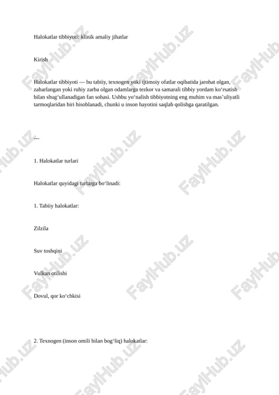 halokatlar tibbiyoti: klinik amaliy jihatlar — DOCX
