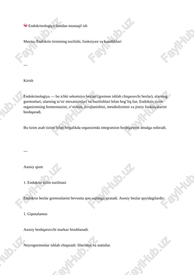 endokrinologiya fanidan mustaqil ish — DOCX