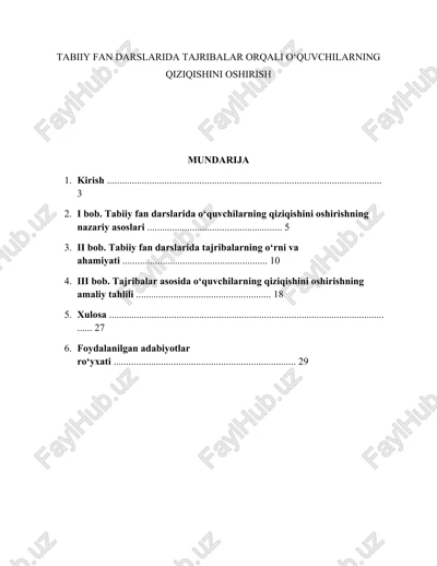 tabiiy fan darslarida tajribalar orqali o‘quvchilarning qiziqishini oshirish — DOCX
