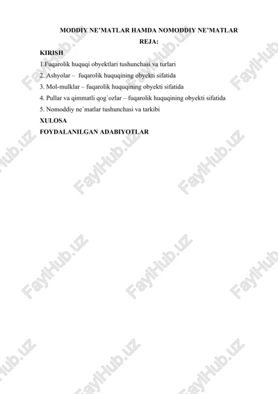 fuqarolik huquqlarining obyektlari — DOC