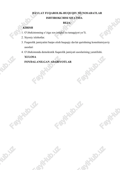 davlat fuqarolik-huquqiy munosabatlar ishtirokchisi sifatida — DOCX