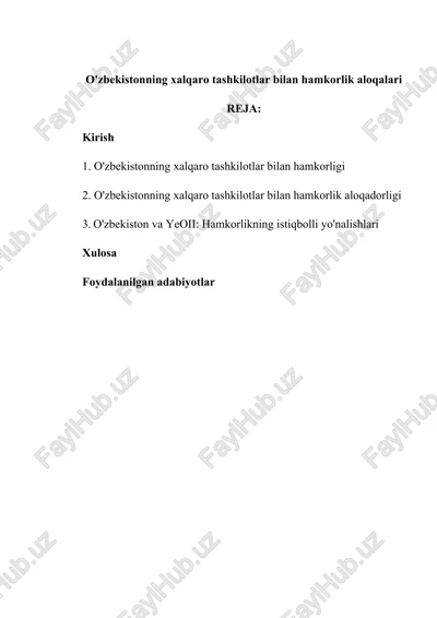 o'zbekistonning xalqaro tashkilotlar bilan hamkorlik aloqalari — DOC