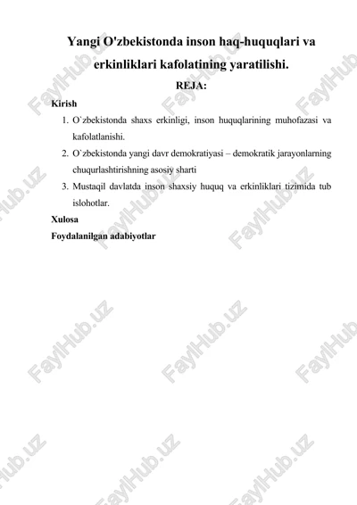 o`zbekistonda inson haq-huquqlari va erkinliklarining kafolatini yaratish — DOC