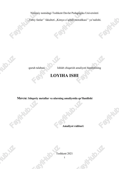 ishqoriy metallar va ularning amaliyotda qo’llanilishi — DOCX
