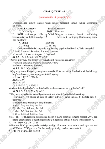 oraliq testlari ekspriment fanidan — DOC