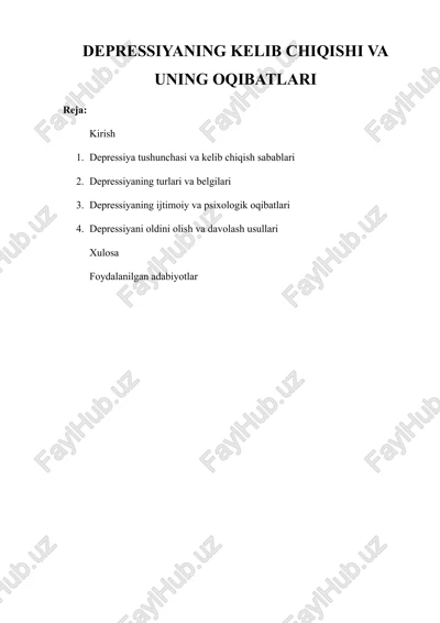 depressiyaning kelib chiqishi va uning oqibatlari — DOCX