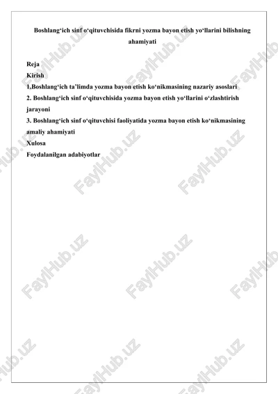 boshlang‘ich sinf o‘qituvchisida fikrni yozma bayon etish yo‘llarini bilishning ahamiyati — DOCX