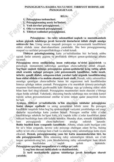 psixogigiena haqida ma'lumot — DOC