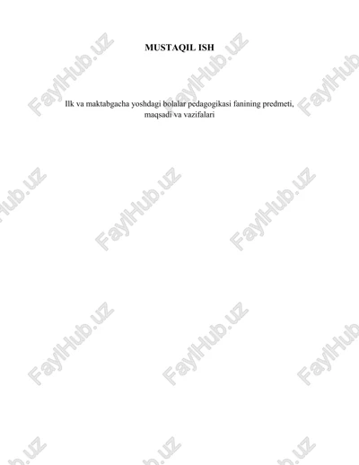 ilk va maktabgacha yoshdagi bolalar pedagogikasi — DOCX