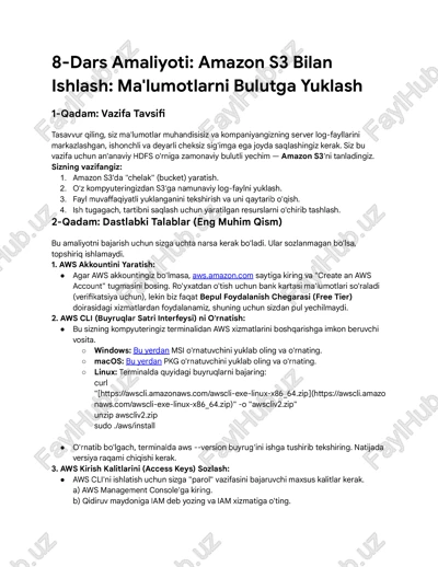 8-dars amaliyoti: amazon s3 bilan ishlash — PDF