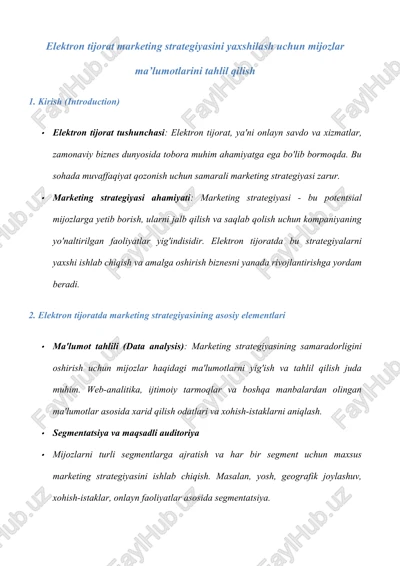 elektron tijorat marketing strategiyasi — DOCX