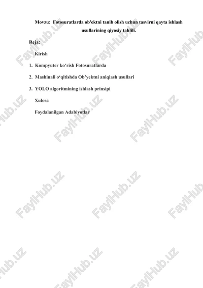 ob'ektni tanib olish usullari — DOCX