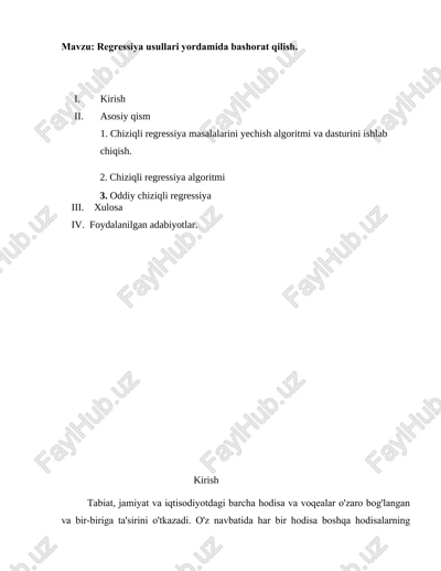 regressiya usullari yordamida bashorat qilish — DOCX
