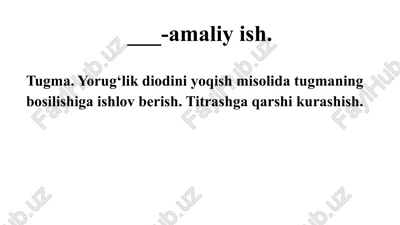 ugma. yorug‘lik diodini yoqish misolida tugmaning bosilishiga ishlov berish. — PPTX