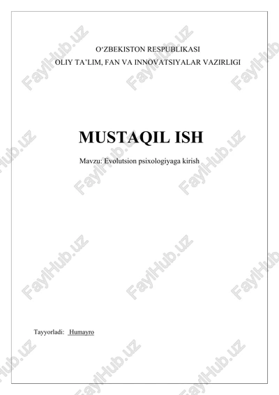 evolutsion psixologiyaga kirish — DOCX