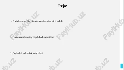 oʻzbekistonga diniy fundamentalizmning kirib kelishi — PPTX