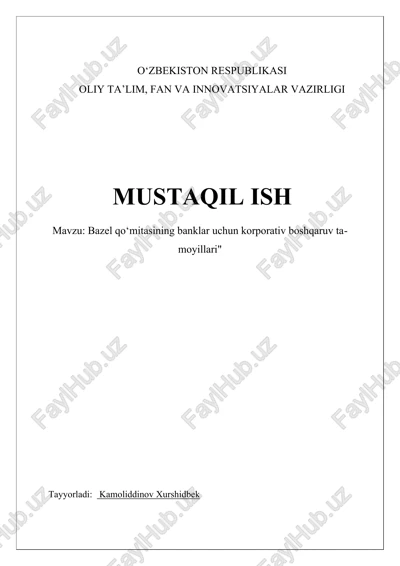 basel qo‘mitasining banklar uchun korporativ boshqaruv tamoyillari — DOCX
